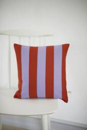 Patchwork Striped Cushion, Rust Orange/Purple - thumbnail 1