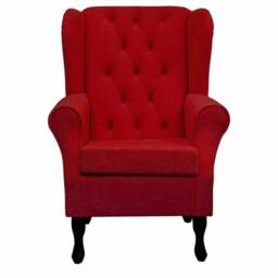 Red Buttoned Handmade Wingback Armchair - Fireside Accent Upholstered Chair Plush Fabric British Custom Made - thumbnail 2