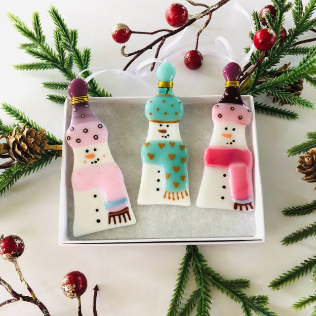 Beautiful Fused Glass Snowman Decoration - Christmas Decoration, Snowman Cornish Fused Glass - image 1