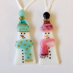 Beautiful Fused Glass Snowman Decoration - Christmas Decoration, Snowman Cornish Fused Glass - thumbnail 3