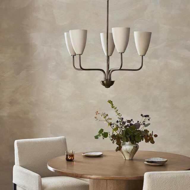 1950's Mid Century Modern Elikei Chandelier - 5 Light Brass Ceiling Fixture Vintage Stilnovo Lighting Decor - image 1