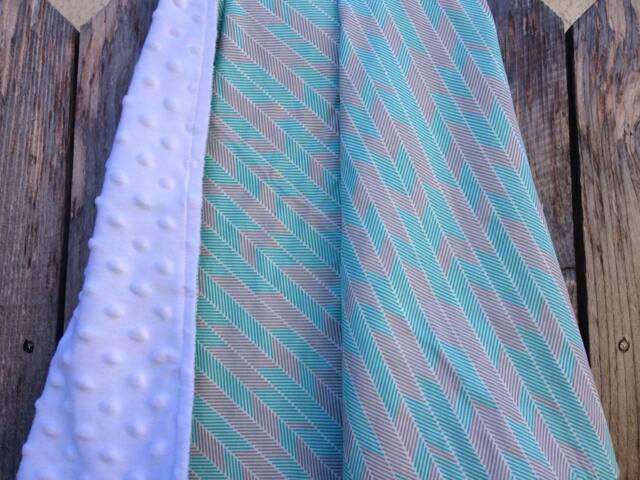 Teal Herringbone Baby Blanket - Cotton & Minky - image 1