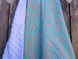 Teal Herringbone Baby Blanket - Cotton & Minky - thumbnail 1