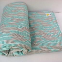 Teal Herringbone Baby Blanket - Cotton & Minky - thumbnail 2