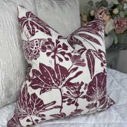 Linen Blend Floral Pillow Cover, Decorative Sofa Bed Cushion Cover Made in John Lewis Japonica Fabric, Plum - thumbnail 1