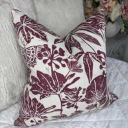 Linen Blend Floral Pillow Cover, Decorative Sofa Bed Cushion Cover Made in John Lewis Japonica Fabric, Plum - thumbnail 4