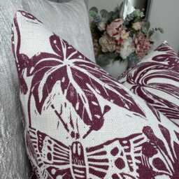 Linen Blend Floral Pillow Cover, Decorative Sofa Bed Cushion Cover Made in John Lewis Japonica Fabric, Plum - thumbnail 2