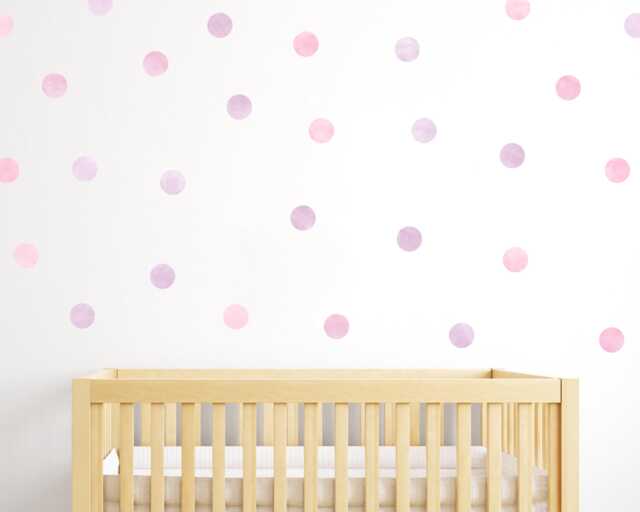 Watercolor Polka Dot Wall Stickers Pink & Purple Nursery Decor - image 1