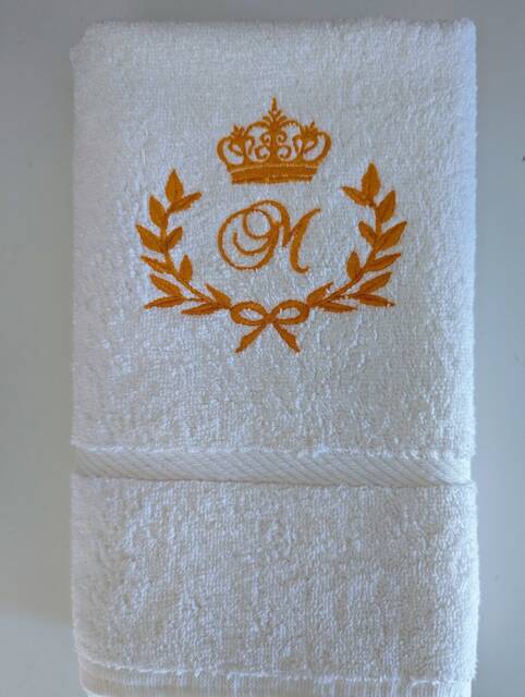 Monogram Bath Towel - Personalized Embroidered Golden Laurels & Crown Design - image 1