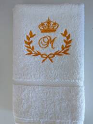 Monogram Bath Towel - Personalized Embroidered Golden Laurels & Crown Design - thumbnail 1