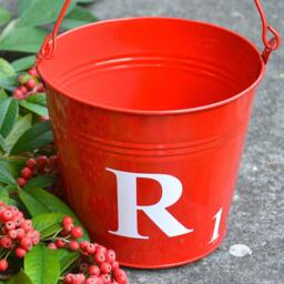 Personalised Red Buckets With White Letter - Customised Alternative Planters Indoor Herb Garden - thumbnail 3