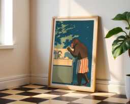 Monkey Bathroom Print, Funny Chimp Wall Art, Japanese Poster, Animal Decor, Quirky Toilet Print - thumbnail 1