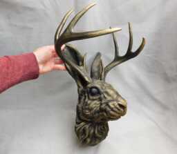 Jackalope Head Wall Art, Extra Large Size With Hand Painted Aged Gold Finish - 3D Printed Self-Assembly - thumbnail 1