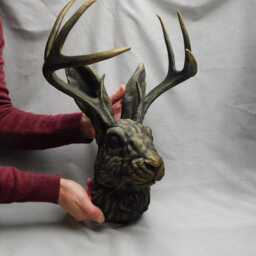 Jackalope Head Wall Art, Extra Large Size With Hand Painted Aged Gold Finish - 3D Printed Self-Assembly - thumbnail 2
