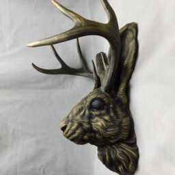 Jackalope Head Wall Art, Extra Large Size With Hand Painted Aged Gold Finish - 3D Printed Self-Assembly - thumbnail 3