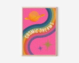 Cosmic Dreams Print - Colourful Celestial Art, 90S Aesthetic, Bold Retro 60S 70S, Psychedelic, The Universe Quote, Planets Stars, Modern Art - thumbnail 1