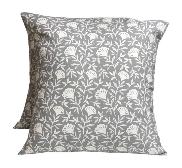 "Floral Grey Cushion Covers Modern Cotton Pillow Cover Set Of 2 - 16"" X 16" - image 1