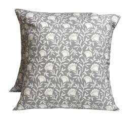 "Floral Grey Cushion Covers Modern Cotton Pillow Cover Set Of 2 - 16"" X 16" - thumbnail 1