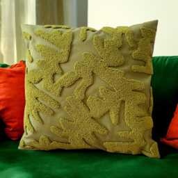 Olive Green Punch Needle Pillow Cover Handmade Embroidered Cushion - 45x45 cm