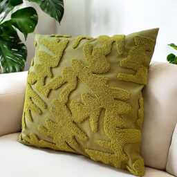 Olive Green Punch Needle Pillow Cover Handmade Embroidered Cushion - 45x45 cm - thumbnail 2