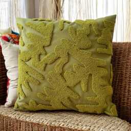 Olive Green Punch Needle Pillow Cover Handmade Embroidered Cushion - 45x45 cm - thumbnail 4