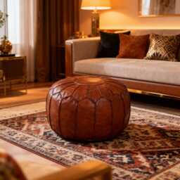 Next Day Delivey Prefilled Handmade Dark Brown Moroccan Leather Pouf Ottoman Bohemian Floor Cushion - thumbnail 2