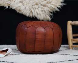 Next Day Delivey Prefilled Handmade Dark Brown Moroccan Leather Pouf Ottoman Bohemian Floor Cushion