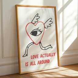 Love Actually Is All Around Art Print Poster, Heart Retro Illustration, Mid Century Print, Boho Art, Funky Quirky Poster - thumbnail 2