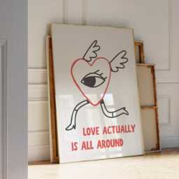Love Actually Is All Around Art Print Poster, Heart Retro Illustration, Mid Century Print, Boho Art, Funky Quirky Poster - thumbnail 1