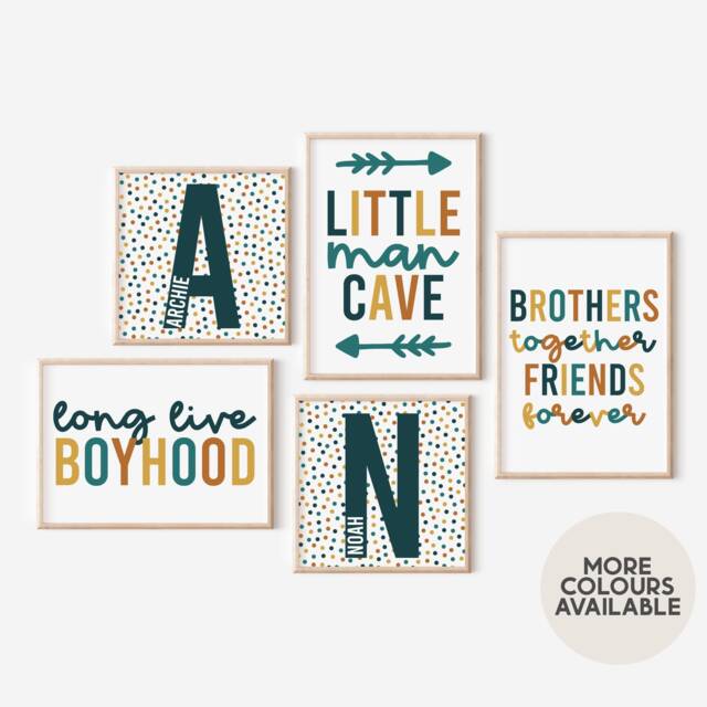 Brothers Gallery Wall Print Set -- Boys Set, Prints, Little Man Cave, Together, Long Live Boyhood, Playroom, Unframed - image 1