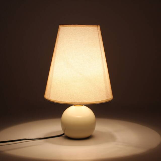 Handmade Khaki Linen Bedside Lamp Ceramic Base, Home Furnishing - image 1
