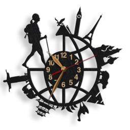 Wall Clock Backpacker, Woman Or Man, Backpacking Traveler, Traveling Around World, Art Decor, Wood Non-Ticking Large 12-18Inch - thumbnail 3