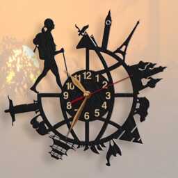 Wall Clock Backpacker, Woman Or Man, Backpacking Traveler, Traveling Around World, Art Decor, Wood Non-Ticking Large 12-18Inch - thumbnail 1