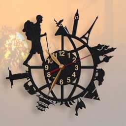 Wall Clock Backpacker, Woman Or Man, Backpacking Traveler, Traveling Around World, Art Decor, Wood Non-Ticking Large 12-18Inch - thumbnail 2