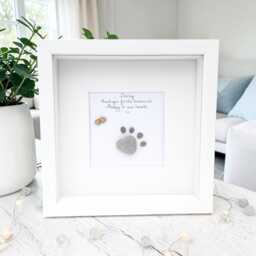 Pet Loss Pebble Picture Personalised - Dog Or Cat Memorial Gift Paw Print Art Sympathy Thinking Of You Frame - thumbnail 1