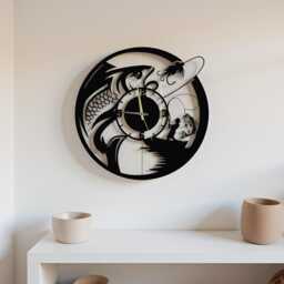 Custom Fishing Wall Clock Unique, Year Date Round Clock, Text Oversize Day Month Circle Fish Metal - thumbnail 3