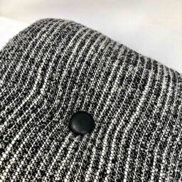 Minimalist Decorative Cushion Handmade in France Round Rounded 45x45cm Black White Tweed Haute Couture House Sheep Wool Leather Button - thumbnail 4
