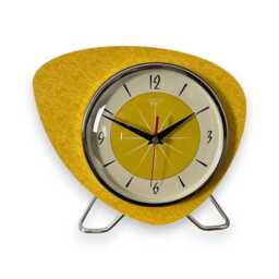 Handmade Mid-Century Atomic Mantle Clock Yellow Starburst Face