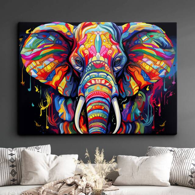 Elephant Animal Abstract Oil Painting Desert Style Wall Art Framed Canvas Poster Print, Home/Office Room Decor Gifts - image 1