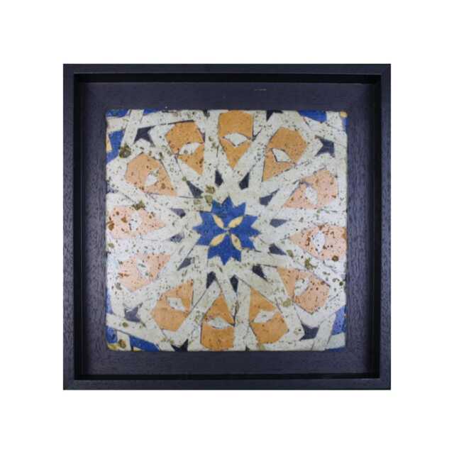 Wall Art Gift Yellow Black Geometric Mosaic Design Framed Stone - Medium - image 1