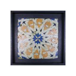 Wall Art Gift Yellow Black Geometric Mosaic Design Framed Stone - Medium - thumbnail 1