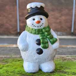 Stone Snowman in Hat Figurine Concrete Statue Outdoor Holiday Sculpture Handmade Winter Garden Decor Cement Frosty Ornament Yard Art - thumbnail 1
