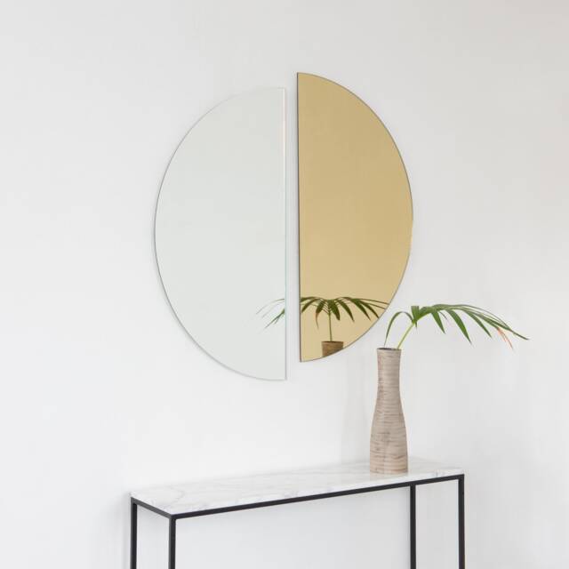 Set Of 2 Luna??? Half-Moon Silver + Gold Minimalist Round Frameless Mirrors - image 1