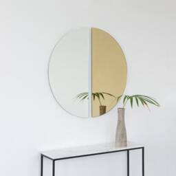Set Of 2 Luna??? Half-Moon Silver + Gold Minimalist Round Frameless Mirrors - thumbnail 3