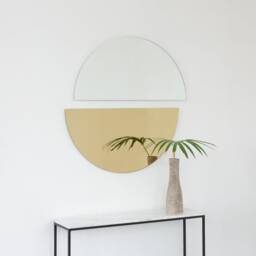 Set Of 2 Luna??? Half-Moon Silver + Gold Minimalist Round Frameless Mirrors - thumbnail 2