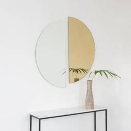 Set Of 2 Luna??? Half-Moon Silver + Gold Minimalist Round Frameless Mirrors