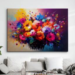 Flowers Paint Splash Abstract Oil Painting Style Wall Art, Framed Canvas Poster Print, Home Kitchen Office Room Decor, Gifts - thumbnail 1