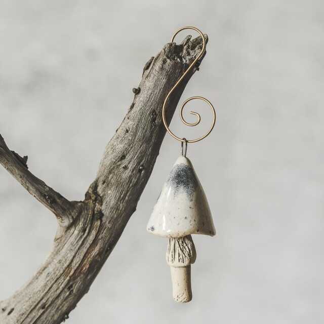 White Dotted Mushroom Ornament - Nature Inspired Christmas Tree Decor, Artisan Pottery Woodland Accent - image 1