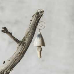 White Dotted Mushroom Ornament - Nature Inspired Christmas Tree Decor, Artisan Pottery Woodland Accent - thumbnail 2