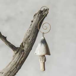 White Dotted Mushroom Ornament - Nature Inspired Christmas Tree Decor, Artisan Pottery Woodland Accent - thumbnail 1